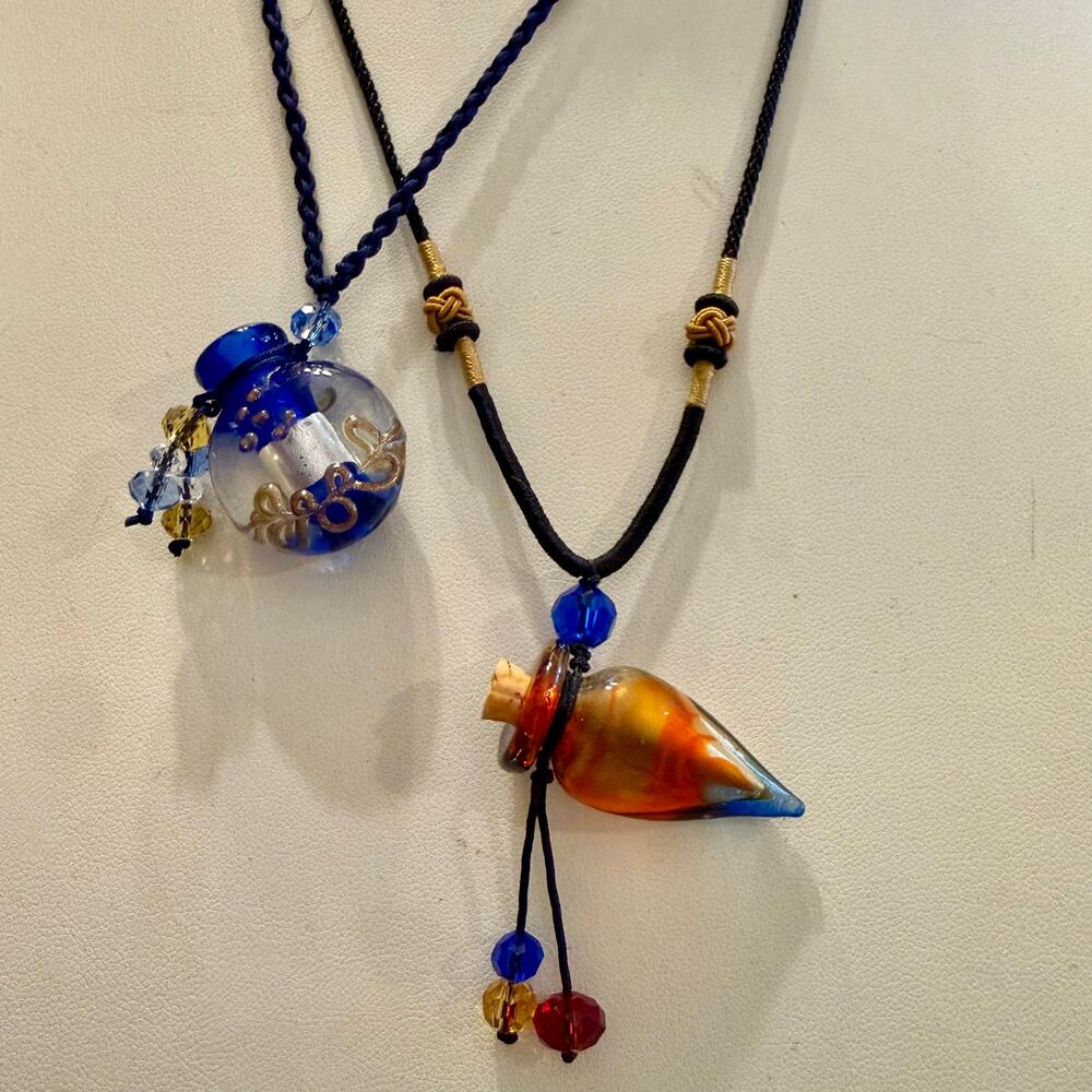 Pair of Essential Oil Diffuser Aromatherapy Glass Necklaces